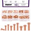 Swpeet 270Pcs Set di Rivetti in Metallo con Testa Semicircolare in Rame, Rivetti Solidi in Rame Ideali per Applicazioni Elettriche, Cinture, Portafogli, Colletti, Accessori per Lavori in Pelle Fai da
