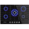 Cecotec Piano Cottura Gas Butano e Naturale 5 Fuochi Bolero Squad G 5200F Glass Black. 11000W, Vetro Nero, Griglie Complete Ghisa, WOK Tripla Corona, Accensione Elettrica, Sistema Sicurezza