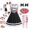 Costume Da Cheerleader Scheletro Per Bambina Con Pompon E Sangue Finto – Taglie S-XL, Nero/Bianco - 4