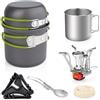lyrlody Set di Pentole da Campeggio, Pentola Leggera e Padella con Stufa da Campeggio Pieghevole, Forchetta per Tazza in Acciaio Inossidabile per Cucinare All'aperto All'aperto
