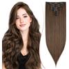 SEGO Pro 45cm Extension Capelli Clip Sintetici 8 Fasce Capelli Finti che Sembrano Veri Lisci Clip in Hair Extensions (#2-30 Marrone Scuro/Marrone Medio,130g)