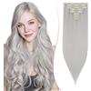 SEGO Pro 45cm Extension Capelli Veri Clip Sintetici 8 PCS Capelli Finti Lisci Posticci Extension con Clip per Donna (#Grigio Srgento,130g)