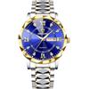 RORIOS Orologio Elegante Quarzo da Uomo Orologio da Polso Diamante Impermeabile Orologio Classico Acciaio Inossidabile Orologio Multifunzione Lavoro oro blu B