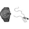 Diesel orologio da uomo Mega Chief in acciaio inossidabile grigio e collana color argento, set