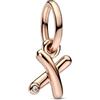 PANDORA Pendente Moments con lettera x placcato in oro rosa 14 carati con zirconi cubici trasparenti