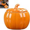 Generic Barattolo in ceramica per biscotti di Halloween, a forma di zucca, con coperchio sigillato, per tè, caffè e caramelle, barattolo in vetro a forma di zucca con nastri, decorazione autunnale per cucina