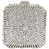 Boutique De FGG Pochette da donna in metallo con cristalli, borsetta da sera per matrimonio, da sposa, con strass, borsetta da festa, mini, Argento, Mini Square
