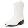 DREAM PAIRS Stivali Western da Donna a Metà Polpaccio, Stivali da Cowboy con Punta a Punta e Tacco a Zeppa con Ricami,Size 38,Bianco,DWUMMB2505