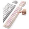 MEATANTY Set ergonomico - Poggiapolsi tastiera & tappetino mouse con poggiapolsi, schiuma memory, morbido, traspirante, antiscivolo, accessorio ufficio & gaming, design bicolore in bianco crema & rosa