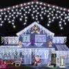 Ollny Ghiaccio Pioggia Ghiacciata Luci da Esterno 15M Luci da Esterno con Telecomando Luci di Natale Impermeabili da Esterno per Balcone Finestra Ringhiera della Casa bianco freddo