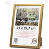 3-B - Cornice portafoto modello Mega in oro - 21 x 29,7 cm (A4) - Cornice in legno, portafoto, portadocumenti con vetro acrilico