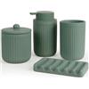 Autumnlife Set da bagno verde, 4 pezzi accessori da bagno in ceramica, dispenser di sapone da 350 ml, bicchiere per spazzolino, portasapone e bastoncino di cotone, set decorativo per lavandino