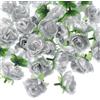 PATIKIL Teste Fiori Rosa Artificiali Mini da 1,18, 50Pz Bouquet Rose Seta Fiori Finti per Matrimoni Fai da Te Addio al Nubilato Compleanno Decorazione Casa Festa, Argento