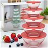 MIJOMA Set di 5 contenitori in vetro con coperchio, impilabili, senza BPA, adatti al microonde, in vetro (rosso corallo)