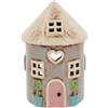 Shudehill Giftware Village Pottery - Portacandele in ceramica, collezione Pretty Garden Floral House, colore: grigio pastello