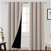 BellaHills Tenda Oscurante da Interno 2 Pezzi L140 x A260 cm, tenda camera da letto tende termiche isolanti per interni, Anti-Rumore, tende con anelli, Sabbia Naturale