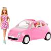 GIODICART Barbie Fiat 500 Rosa Cabrio con Bambola e Penna Power Flexy, Giocattolo per Bambini 3+ Anni