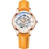 MASTOP Orologio da polso da donna con zaffiro, automatico, stile steampunk, meccanico a carica automatica, con cinturino in pelle, Arancione Oro