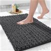 Yimobra Tappetino da bagno in ciniglia, antiscivolo, morbido, lavabile in lavatrice, in microfibra, per doccia e bagno, 51 x 81 cm, grigio scuro