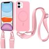 Jrkvniv Cover per iPhone 11 con Cordino [Compatibile con MagSafe ] Custodia con Regolabile Laccio Collana Tracolla, Ultra Sottile Silicone Antiurto AntiGraffio Case per iPhone 11 6,1 pollici, Rosa