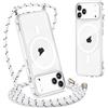 Yoedge Magnetica Trasparente Cover per iPhone 17 Pro max con Cordino 6,9,[Compatibile con MagSafe] Custodia con Collana Sottile Morbida Silicone Antiurto Bumper Protettivo Case con Magneti,Bianco