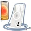 Jrkvniv Magnetica Trasparente Cover per iPhone 12/iPhone 12 Pro con Cordino, Compatibile con Magsafe, Trasparente Ultra Sottile Silicone TPU Antiurto Custodia con Collana Laccio per iPhone 12, Blu