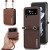 ZHOZEXIN Compatibile con Samsung Galaxy Z Flip 4, elegante custodia protettiva in similpelle, custodia a portafoglio, slot per carte, custodia per telefono con laccetto （Marrone ）