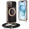 Pnakqil per Magnetica Cover per iPhone 15 Plus con Cordino, Compatibile con MagSafe, Ultra Sottile Cuore Silicone Custodia con Laccio Tracolla, Elettrolitico TPU Case con Collana, Nero