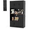 COSTWAY Armadio Dispensa Alto 180 cm, Credenza da Cucina con Presa di Corrente e 4 Ante, per Cucina, Sala da Pranzo e Soggiorno, 100 x 40 x 180 cm (Nero)