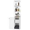 FOREHILL Mobile Bagno Colonna,Mobile Alto Bagno in bambù con 3 Ripiani Aperti e 1 Ante,Mobiletto Autoportante da Angolo,per Bagno Cucina Soggiorno 33x34x169cm(Bianco)