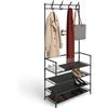 Relaxdays Guardaroba Appendiabiti con 4 Ripiani per Scarpe e 8 Ganci Appendi Abiti, HLP: 150x61x27,5 cm, Metallo, Nero, Tessuto Non Tessuto, Plastica, Ferro