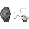 Diesel orologio da uomo Mega Chief in acciaio inossidabile grigio e collana color argento, set