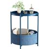 Huhote Tavolino rotondo in metallo, tavolino da balcone, divano a 2 livelli, tavolino con cestino in tessuto, comodino, tavolo da soggiorno, camera da letto, terrazza, blu