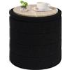 PINPLUS Sgabello Pouf Contenitore, Cassapanca Rotondo Ottomano con Contenitore, Pieghevole Poggiapiedi in Teddy 43x43x45 cm, per Soggiorno, Camera da Letto e Corridoio, Nero