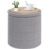 PINPLUS Sgabello Pouf Contenitore, Cassapanca Rotondo Ottomano con Contenitore, Pieghevole Poggiapiedi in Teddy 43x43x45 cm, per Soggiorno, Camera da Letto e Corridoio, Grigio