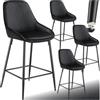 TecTake® Sgabello da bar con schienale, set da 4 sgabelli alti in velluto con poggiapiedi, seduta regolabile in altezza con gambe in acciaio, protezione pavimento, per bar e penisola cucina - Nero