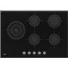 Beko HILL75222S Piano Cottura a Gas in Vetroceramica 5 Fuochi 1 Bruciatore Wok Griglia in Ghisa 75 cm Nero