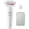 Braun Silk-épil 9 SES9-000 - Epilatore a pinzette, 2 velocita', testina epilazione con rulli massaggianti, utilizzo a secco e sotto l'acqua, autonomia 50 minuti, luce SmartLight, sistema anti-dolore, colore bianco e oro rosa