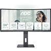 AOC CU34P3CV - Monitor curvo WQHD da 34 pollici, regolabile in altezza, altoparlante (3440x1440, 100 Hz, HDMI, DisplayPort, USB-C (65W PD), RJ45, hub USB) nero