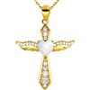 LOVANS Collana Croce Donna Girocollo Crocifisso Argento 925 Oro, Ciondolo Chiama Angeli con Opale a Forma di Cuore, Regalo Idea Compleanno Anniversario per Lei e Mamma, Lunghezza 45-50 cm