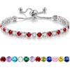 Sfoni Bracciale da tennis da donna, in argento Sterling 925, placcato con brillantini, con pietra portafortuna, in 12 colori, regolabile, per compleanno, Natale, regalo per donne e ragazze, 15.5 cm -