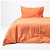 HOMESCAPES Set Copripiumino di Lusso in Morbido Lino, Tinta Unita, Arancione Bruciato, Tessuto Naturale, Fibra Francese e Puro Misto Cotone, Con Federe, Singolo
