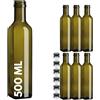 acquaverde | 6 Bottiglie Marasca in Vetro Scuro Uvag, Bottiglia per Olio e Liquori da 500 ml con Tappo Dosatore