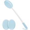 VANZAVANZU Applicatore di lozione per la schiena con manico lungo bianco, manico antiscivolo blu e 3 tamponi lavabili blu, ideale per crema solare, autoabbronzante e idratanti, adatto a tutte le età