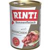 RINTI - Carne d'intenditore | Alimento umido con 70% di carne per cani adulti - Cibo completo senza cereali in scatola senza soia, coloranti e conservanti | 12 x 400 g di coniglio