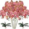 HinyoCo 5 Pz Fiori Orchidea Finta Ramo Artificiali Phalaenopsis Fiori Orchidea con 2 Pz Foglie per Casa Decorazione (Rosa)