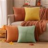 EMEMA Set di 4 federe per cuscino in velluto a coste, autunnale, patchwork, 50 x 50 cm, per divano, poltrona, casa, camera da letto, serie arancione-verde