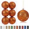 Oairse Palline di Natale grandi, 10 cm, 6 pezzi, infrangibili, arancioni, per albero di Natale, glitter, decorazioni per albero di Natale, Halloween, matrimoni, feste