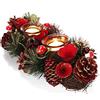 COM-FOUR® Portacandele - porta candele decorativo per Natale e autunno - portacandele con materiali naturali - artigianato (Disposizione dell'Avvento fiore rosso - 2 candele)