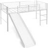LIFEZEAL Letto a Castello per Bambini, Letto a Soppalco con Scivolo, Scaletta, 198x96x109 cm, Struttura di Letto Singolo con Barre Anticaduta, in Acciaio, Max 150 kg, per Cameretta, Sicuro, Bianco